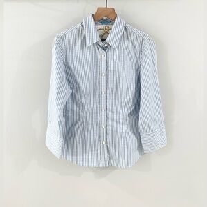 J. McLaughlin Button Front Blouse Blue Stripe Size 6